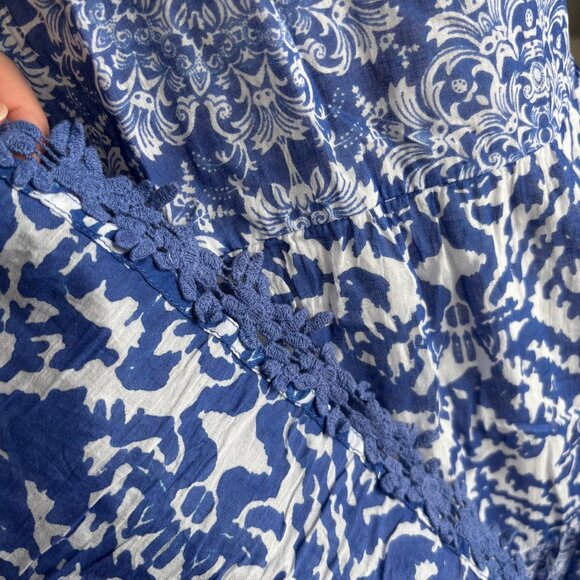 ORANGE FASHION VILLAGE, BEAUTIFUL BLUE/WHITE, BELL SLEEVE CROCHET TRIM DRESS - Picture 7 of 8
